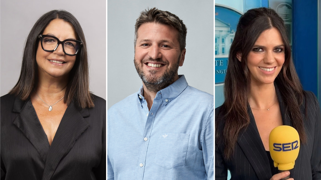 Àngels Barceló, Aimar Bretos y Sara Canals. PRISA