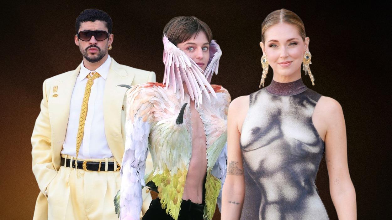 Bad Bunny, Emma Corrin y Chiara Ferragni en el desfile de Schiaparelli 