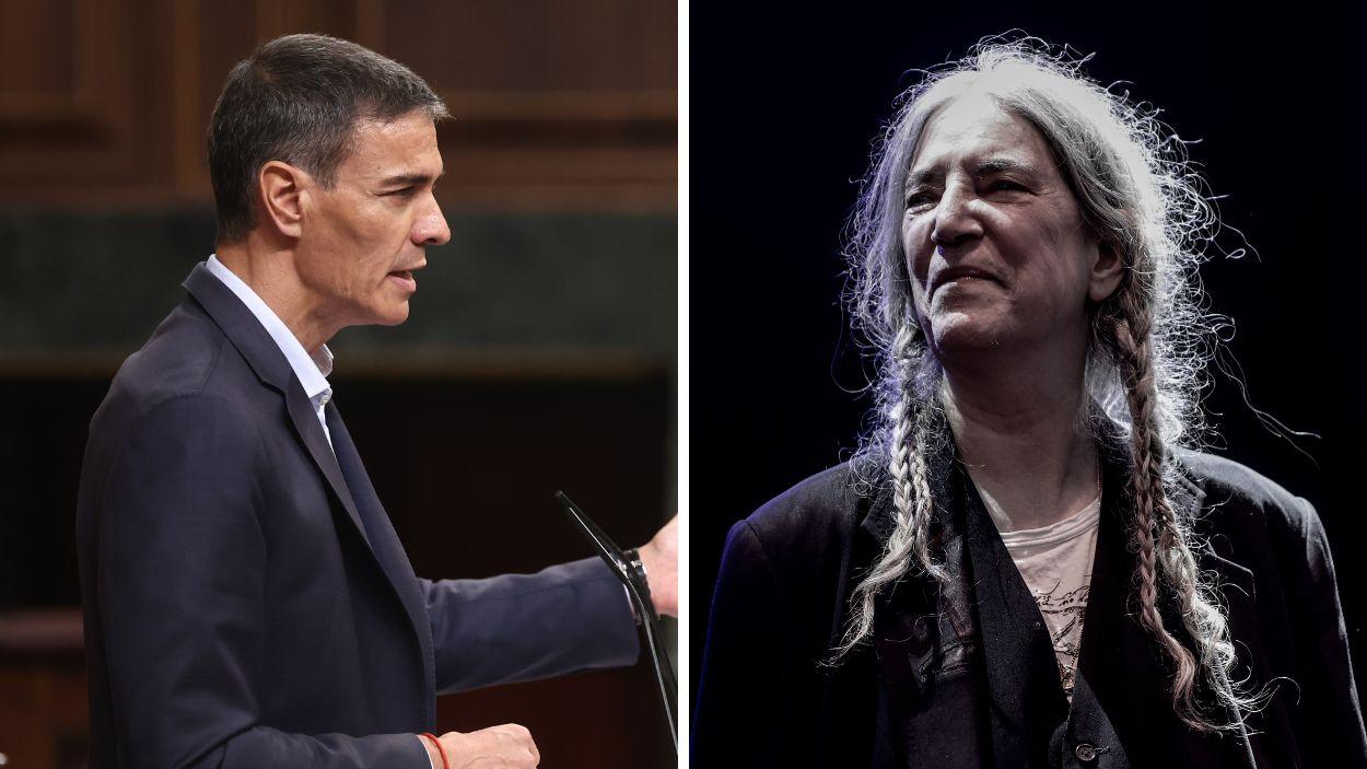 El presidente del Gobierno, Pedro Sánchez y la cantante Patti Smith. EP.