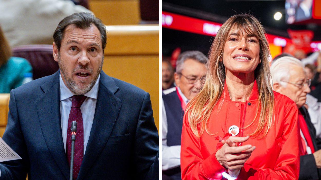 El ministro de Transportes, Óscar Puente, y la esposa del presidente del Gobierno, Begoña Gómez, en un fotomontaje. Elaboración propia.