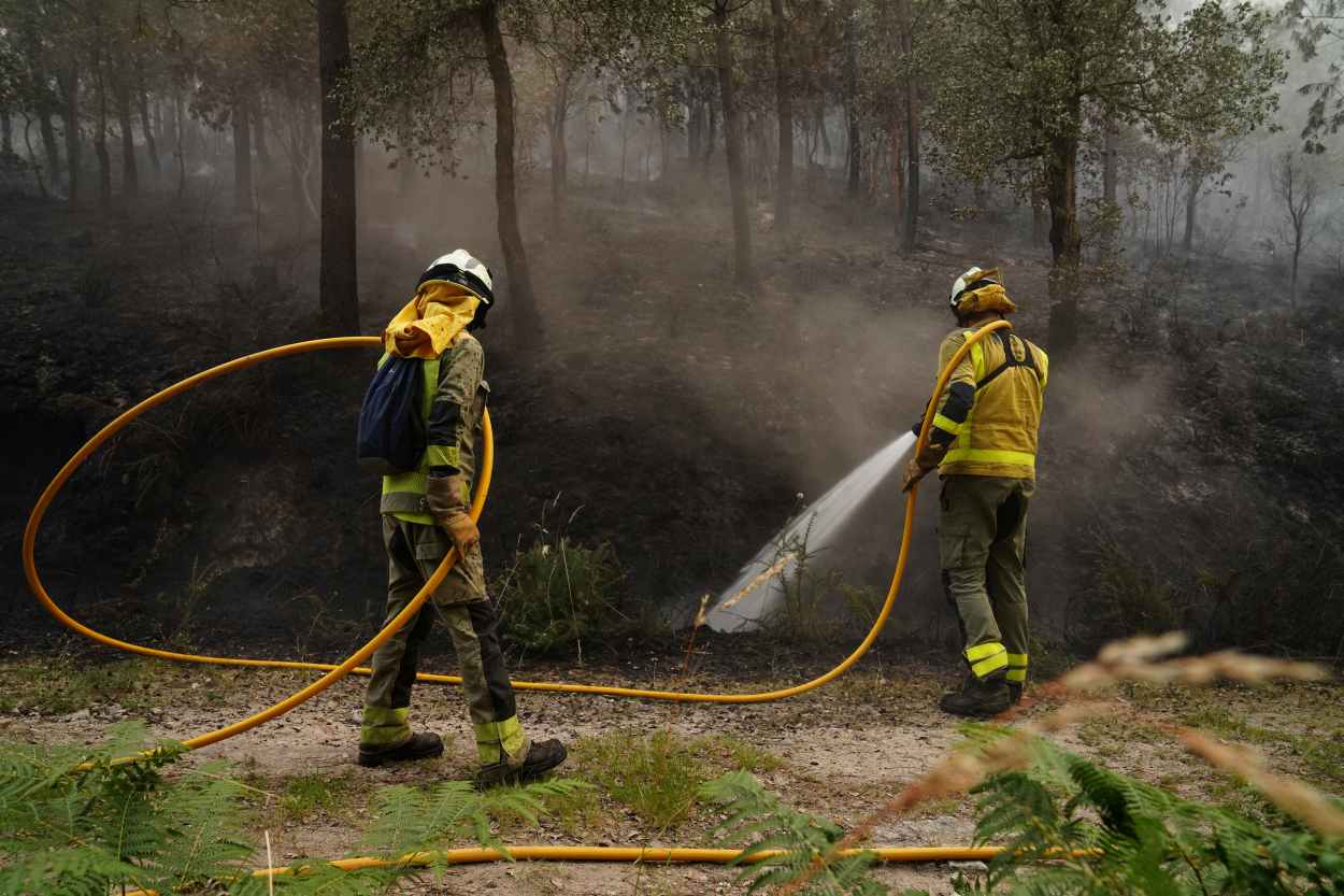 Bomberos forestales trabajando en el incendio ocurrido en Padrón, A Coruña, en junio de este año (Foto: Europa Press).