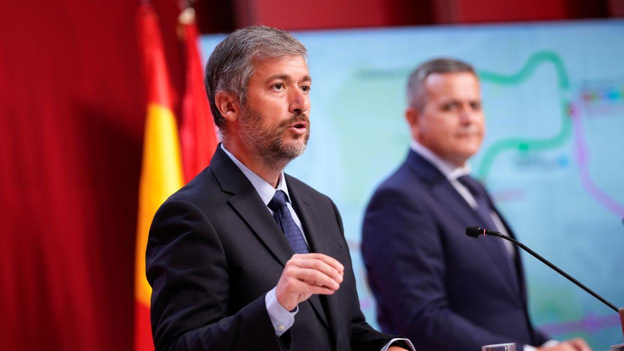 El consejero de Presidencia, Justicia y Administración Local de la Comunidad de Madrid, Miguel Ángel García Martín, en la rueda de prensa posterior al Consejo de Gobierno. EP.