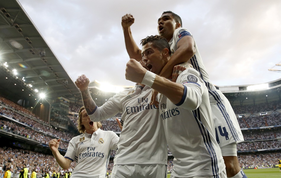El Real Madrid celebrando un gol en el partido de ida de semifinales de la Liga de Campeones. 