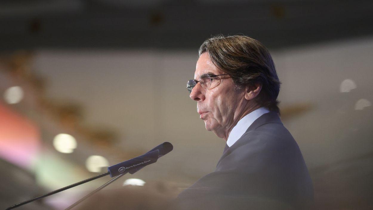El expresidente del Gobierno, José María Aznar, durante un desayuno informativo en Madrid. EP.