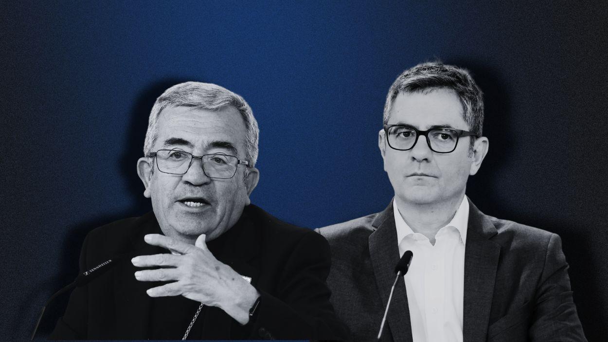 El presidente de la Conferencia Episcopal, Luis Argüello, y el ministro de Presidencia, Justicia y Relaciones con las Cortes, Félix Bolaños. Elaboración propia.