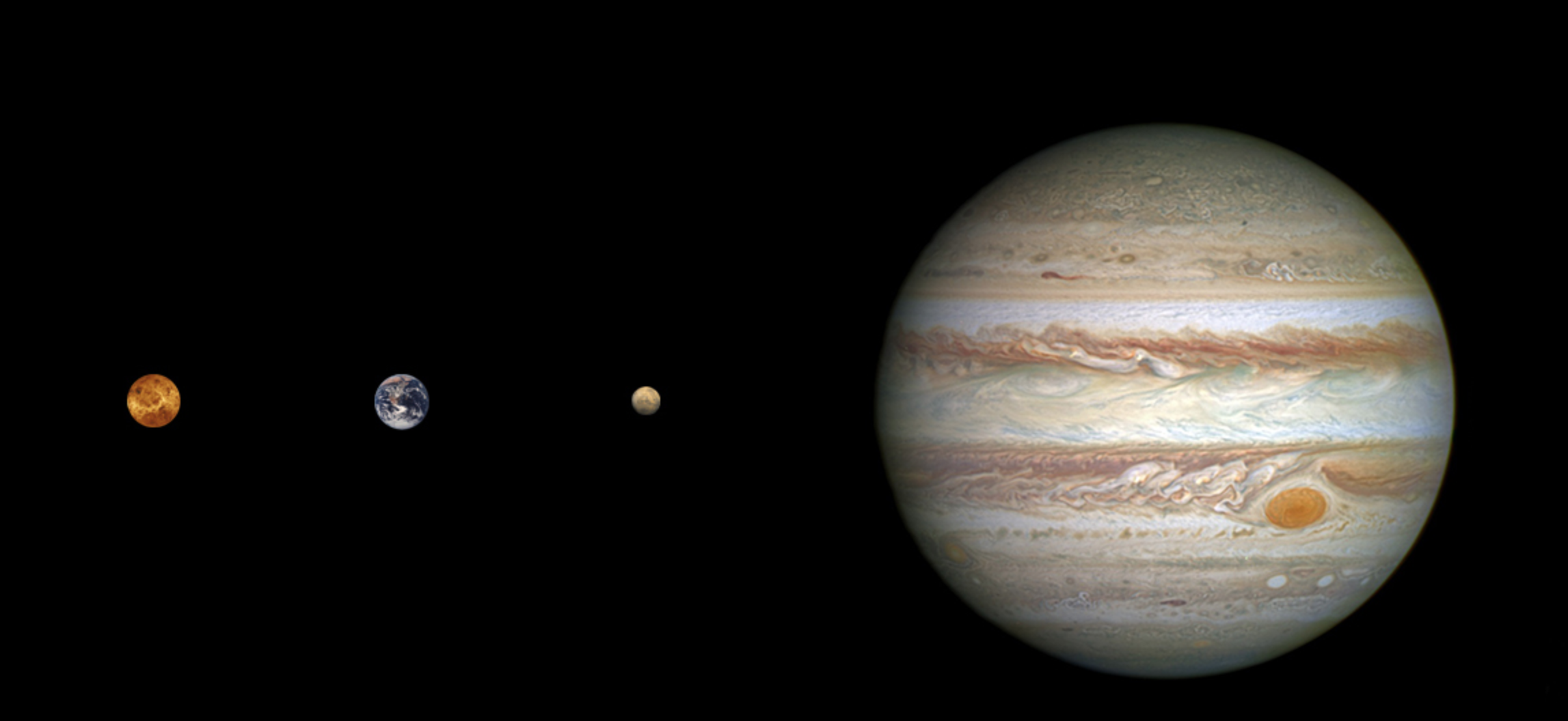 Venus, la Tierra, Mercurio y Júpiter. Imagen: Goddard Space Flight Center