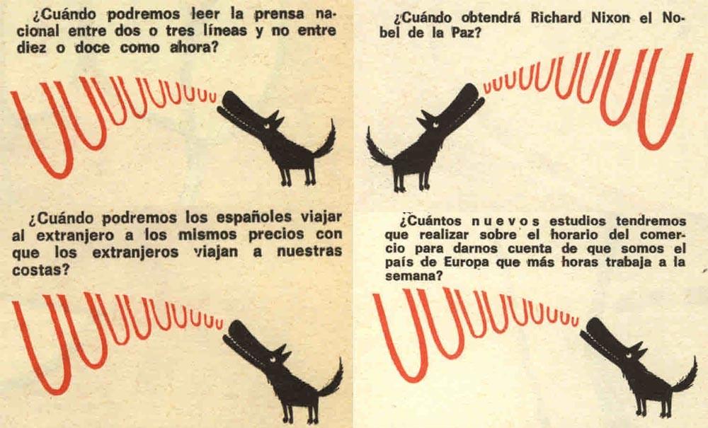 Imagen de la sección '7 preguntas al lobo' que publicaba cada semana la revista satírica Hermano Lobo.