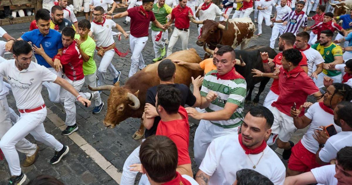 nueve heridos, uno por asta de toro, en una carrera vertiginosa de La Palmosilla