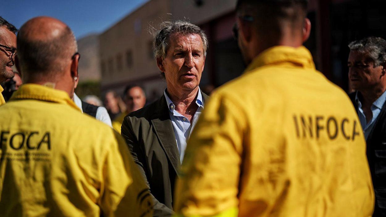 El presidente del PP, Alberto Núñez Feijóo en la localidad almeriense de Turre por el gran incendio de Los Gallardos. Imagen: Partido Popular.