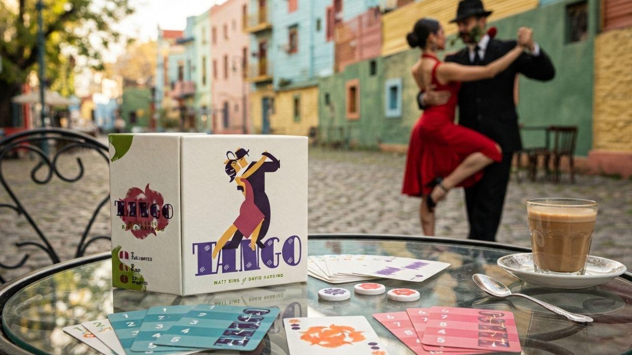 Reseña de Tango juego de mesa. Imagen creada con Aistudio de Google usando los elementos reales del juego.