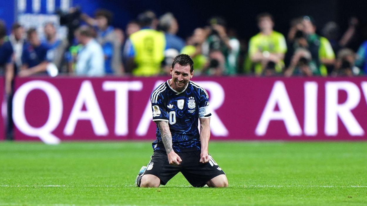 Lionel Messi celebra el pase de Argentina frente a Inglaterra en las semifinales del Mundial 2026. Bradley Collyer/EP.