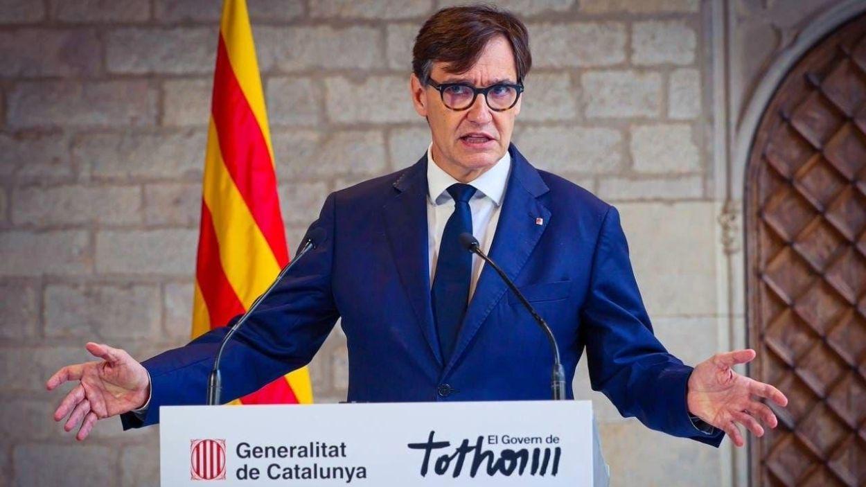 El presidente de la Generalitat de Cataluña, Salvador Illa, durante su declaración institucional tras conocerse el aval del TJUE a la ley de amnistía, a 16 de julio de 2026. Jordi Bedmar