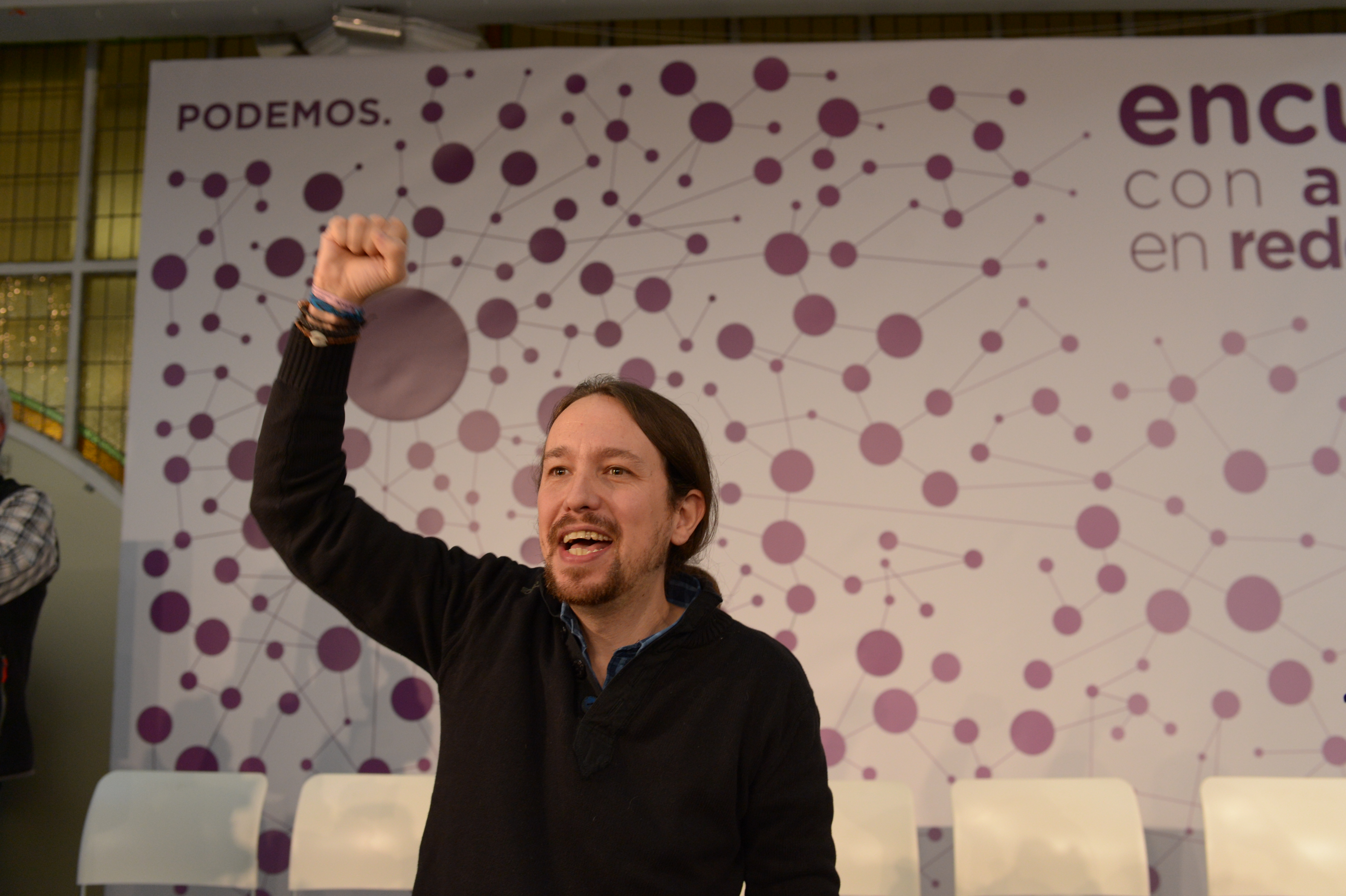 Pablo Iglesias durante el encuentro que mantuvo con algunos activistas de redes sociales