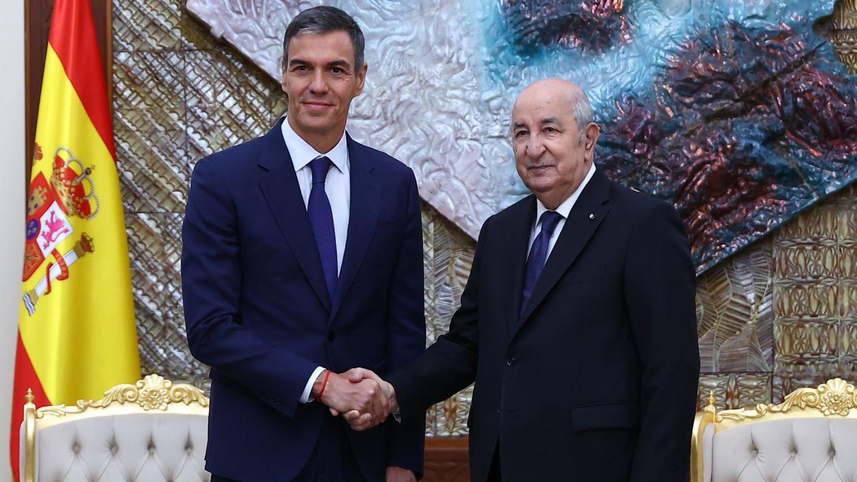 El presidente del Gobierno, Pedro Sánchez, y el presidente de Argelia, Abdelmadjid Tebboune, en Argel, Argelia, a 20 de julio de 2026. EP.