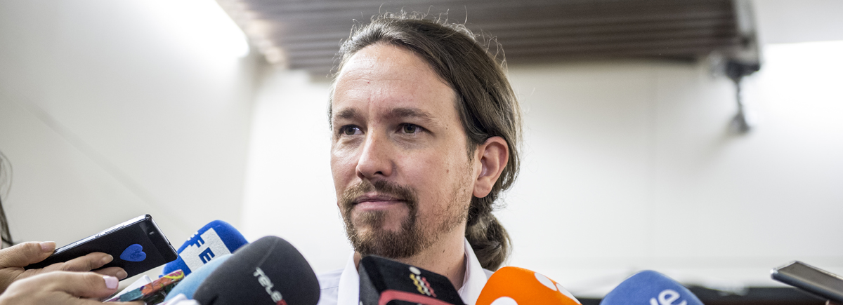 El secretario general de Podemos Pablo Iglesias ante los medios 