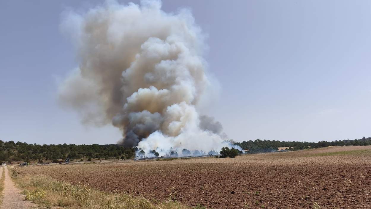 Imagen del incendio forestal declarado en Selas (Guadalajara). EP.