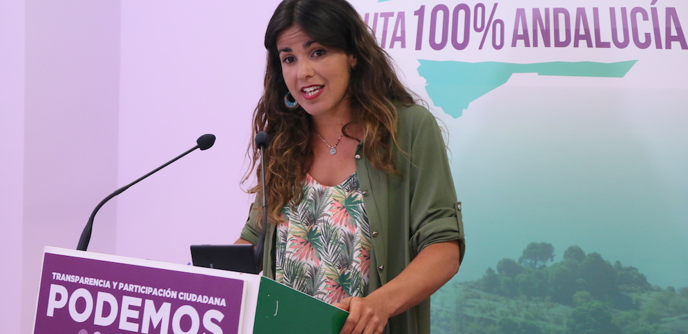 La líder de Podemos Andalucía, Teresa Rodríguez, hoy en rueda de prensa.
