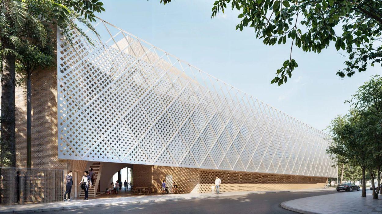 Fachada del centro cultural islámico junto al Polígono Sur / Fundación Mezquita de Sevilla 