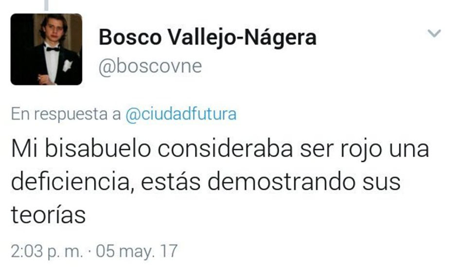 Tuit borrado de Bosco Vallejo-Nágera, bisnieto de Antonio Vallejo-Nágera