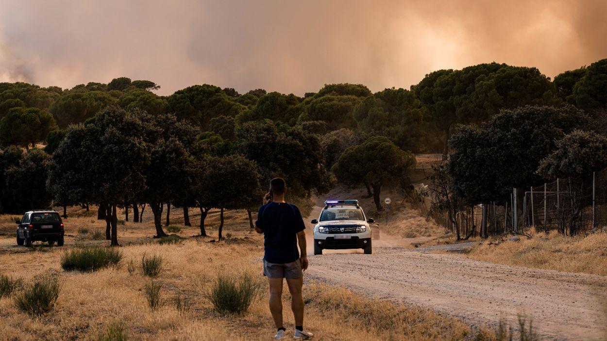 Se desata un incendio forestal en San Martín de Valdeiglesias (Madrid) tras arder un coche en la M 501. EP