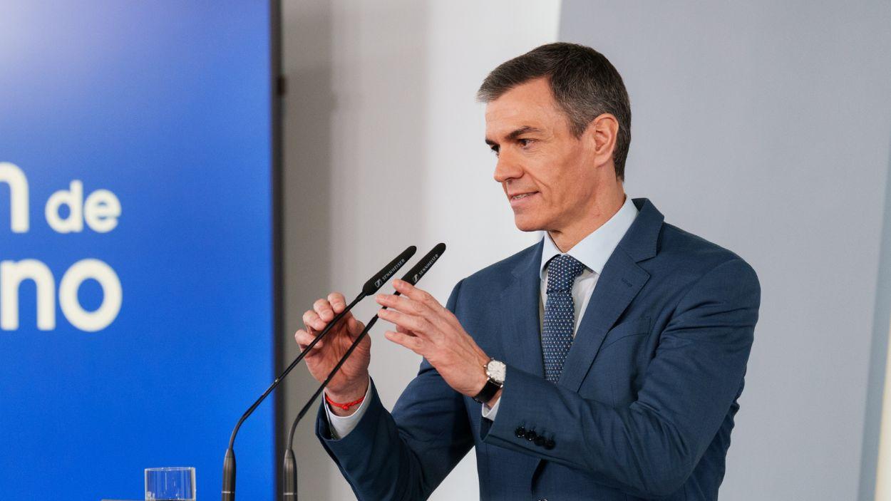 El presidente del Gobierno, Pedro Sánchez, en una rueda de prensa posterior a un Consejo de Ministros. Archivo EP