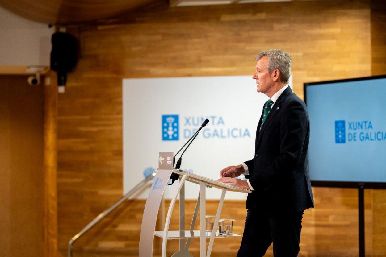 El presidente gallego, Alfonso Rueda, ayer durante su comparecencia tras el Consello (Foto: Xunta de Galicia).