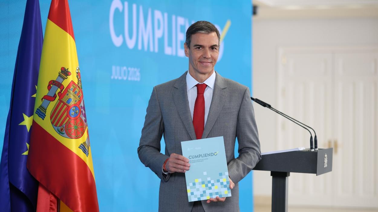Sánchez durante el balance del curso político. EP