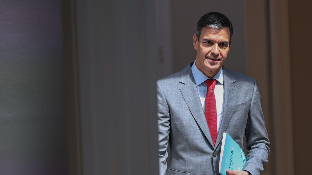 El presidente del Gobierno, Pedro Sánchez, llega al balance del curso 'Cumpliendo' en el Palacio de la Moncloa. EP