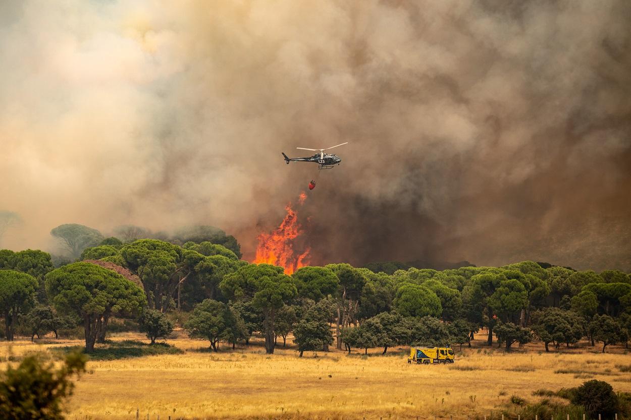 Medios aéreos extinguen el incendio forestal de Villa del Prado (Madrid). Tamara Rozas