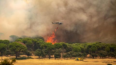 Medios aéreos extinguen el incendio forestal de Villa del Prado (Madrid). Tamara Rozas