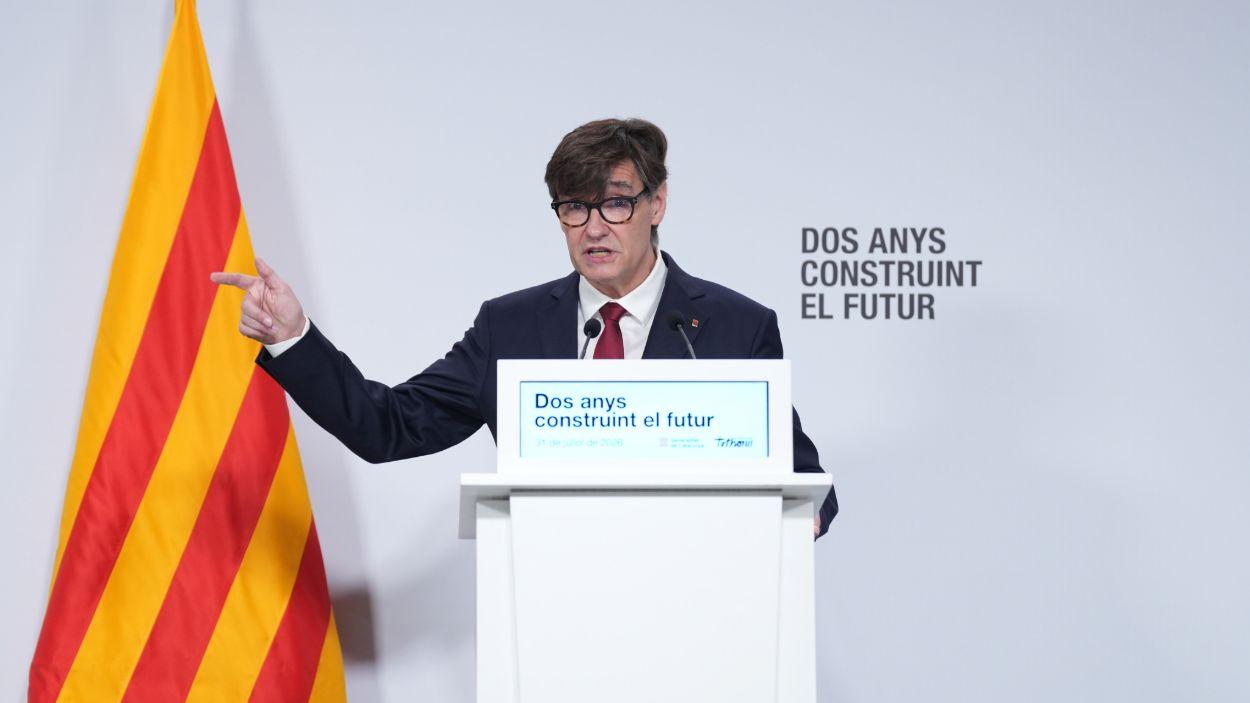 El presidente de la Generalitat de Cataluña, Salvador Illa, durante una rueda de prensa, en el Palau de la Generalitat, a 31 de julio de 2026. David Zorrakino / EP