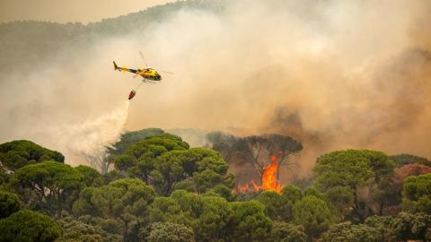 Medios aéreos extinguen el incendio forestal de Villa del Prado (Madrid). Tamara Rozas