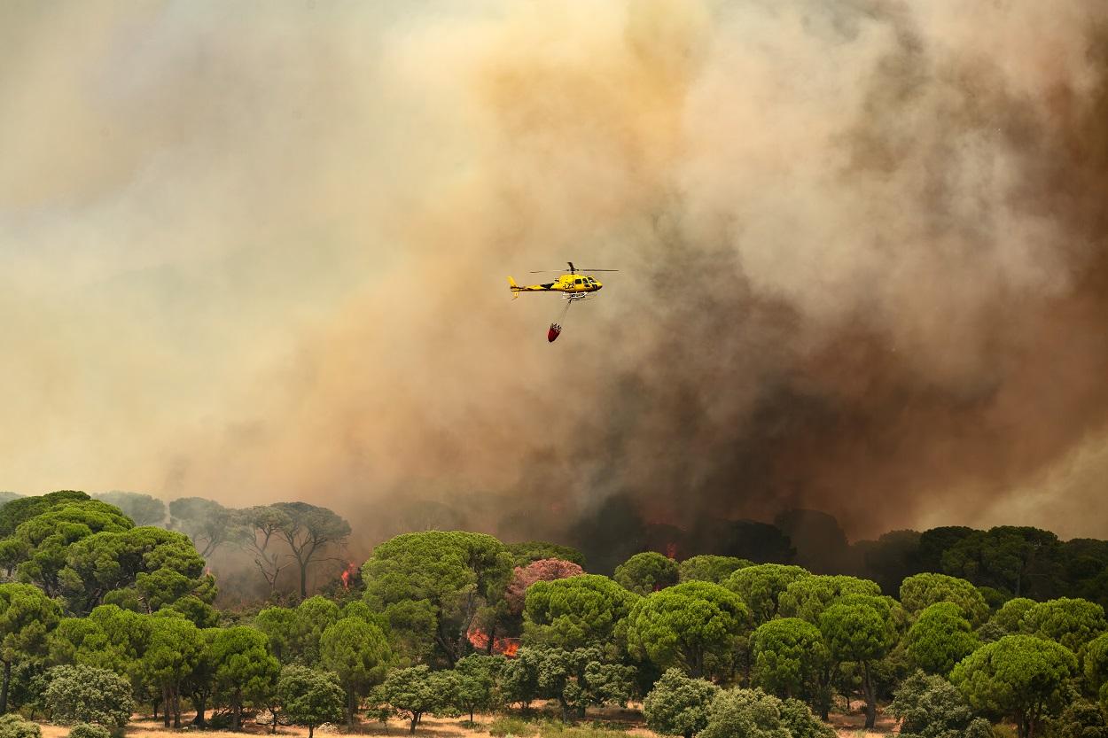 Medios aéreos extinguen el incendio forestal de Villa del Prado (Madrid). Tamara Rozas