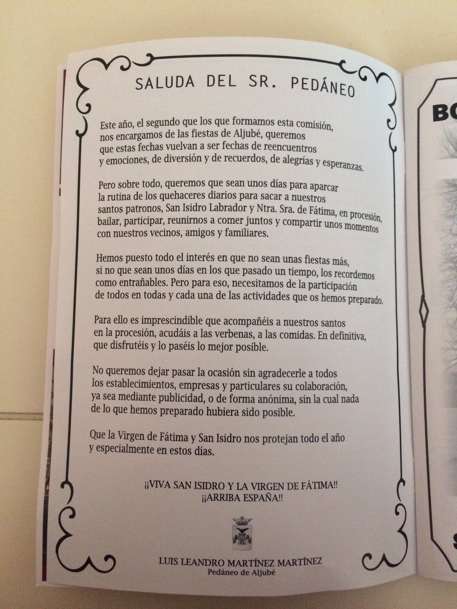 Programa de las fiestas de Aljubé. 