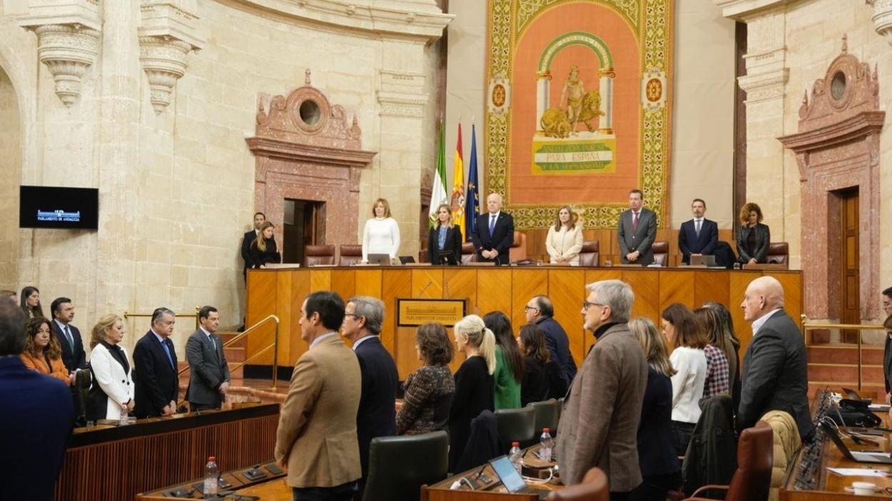 El Pleno del Parlamento de Andalucía ha guardado este viernes un minuto de silencio por las víctimas de violencia de género y violencia vicaria en la comunidad / EP