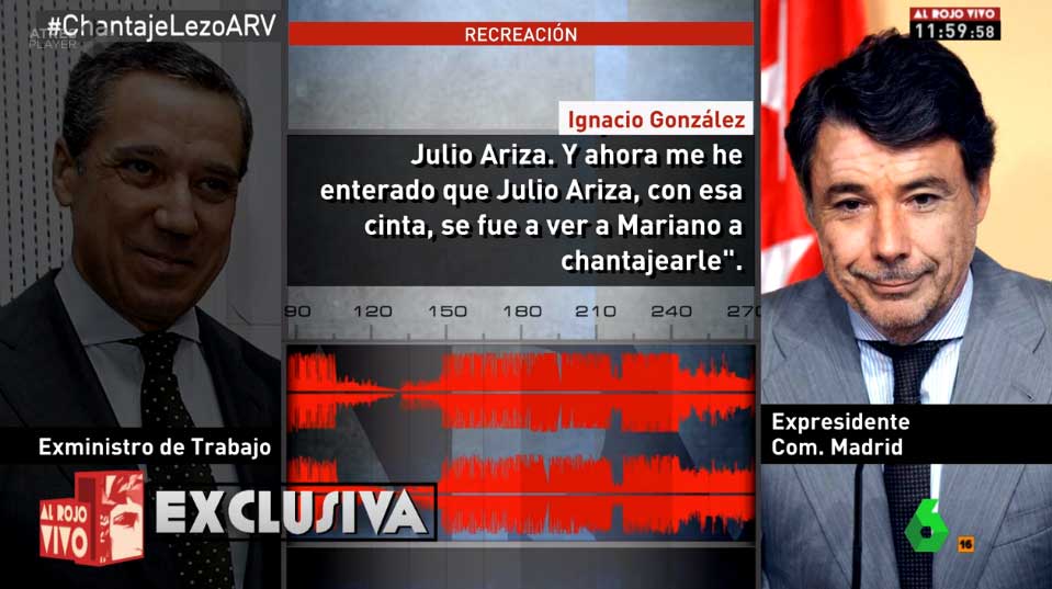 Captura de la Sexta con la conversación entre Zaplana y González sobre el intento de chantaje por parte de Mariano Rajoy