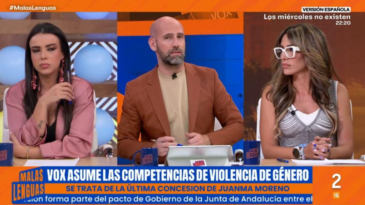 Sarah Santaolalla, Gonzalo Miró y Arantxa Sánchez en 'Malas Lenguas'. TVE