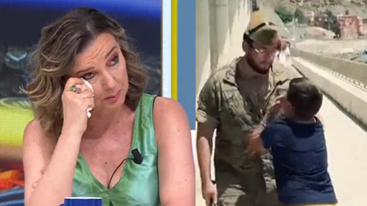 María José Landaburu en 'Mañaneros 360' y un menor migrante con un integrante de la Legión en Ceuta