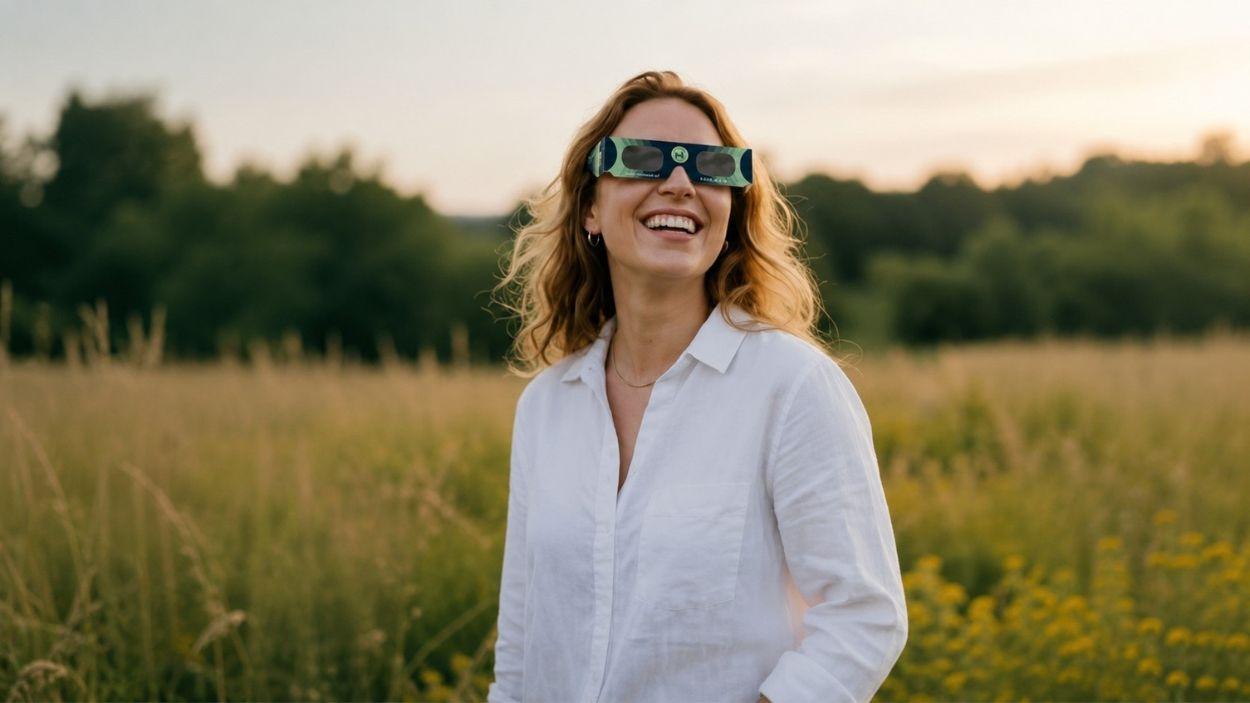 Una mujer con gafas para el eclipse. Europa Press.