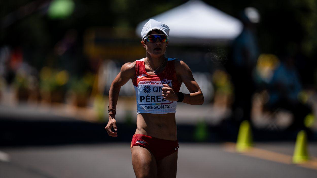 María Pérez, del Equipo Español, en la final de 20 kilómetros marcha durante el Campeonato del Mundo de atletismo al aire libre, a 15 de julio de 2022 en Eugene, Oregón, Estados Unidos. EP.