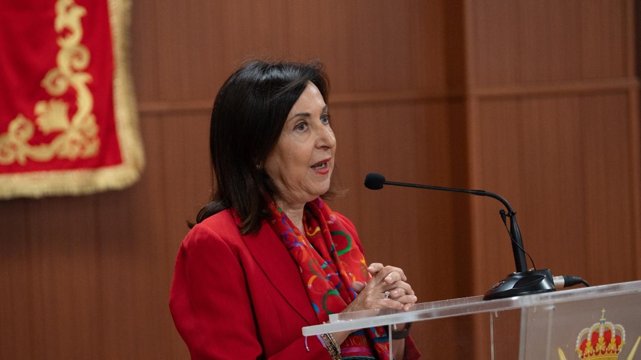 La ministra de Defensa, Margarita Robles, durante la celebración del acto institucional y militar, a 13 de julio de 2026, en Bótoa, Extremadura. EP.