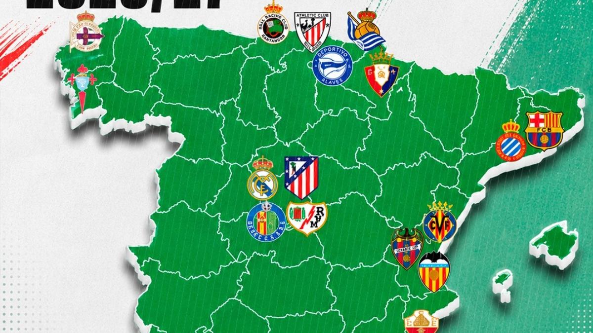 Mapa de los equipos españoles de primera división|@estadio_ep