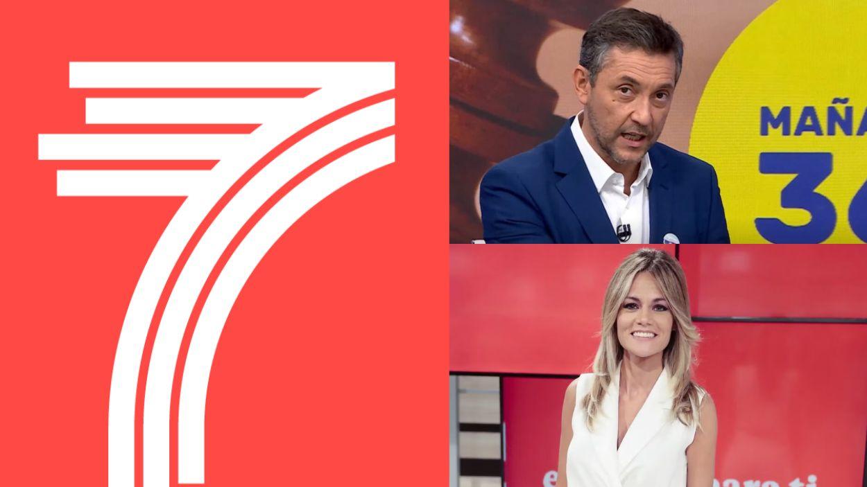 Logo de La Séptima, Javier Ruiz (RTVE) Y Rocío Delgado (TELEMADRID)