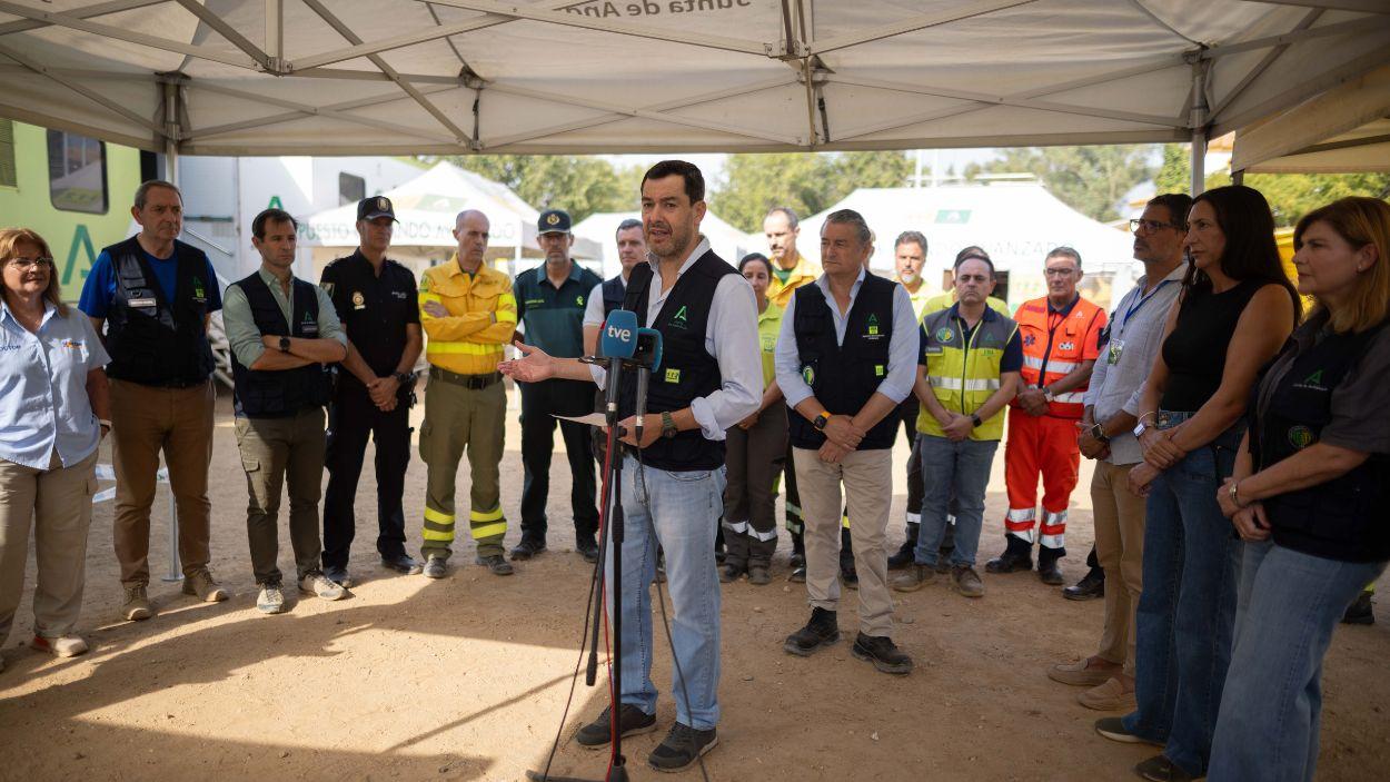 El presidente de la Junta de Andalucía, Juanma Moreno Bonilla, en Niebla (Huelva). Europa Press.