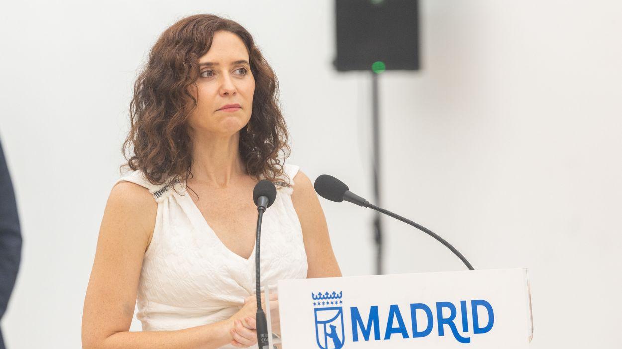 La presidenta de la Comunidad de Madrid, Isabel Díaz Ayuso, durante una comparecencia pública. EP.