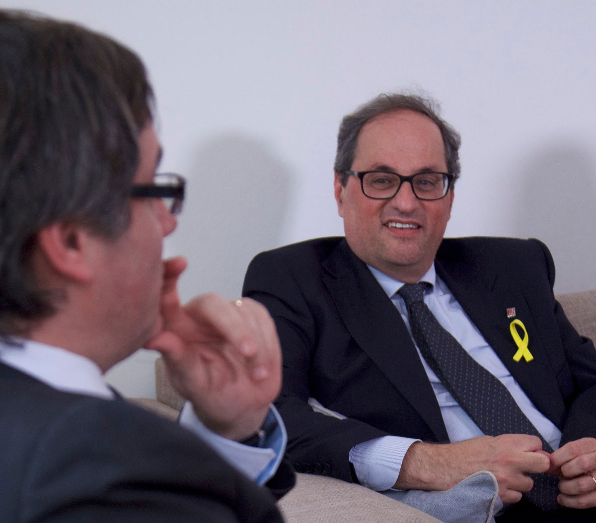 Quim Torra, candidato a la Generalitat, conversando con Carles Puigdemont