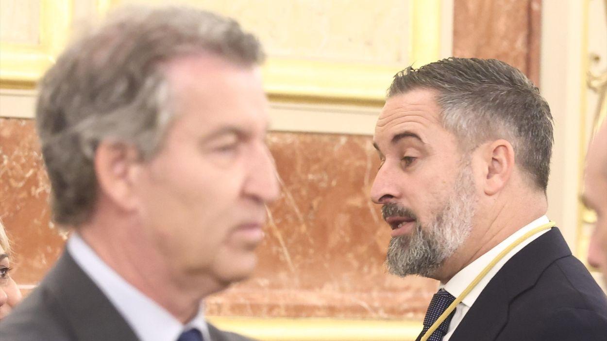 El presidente de Vox, Santiago Abascal, y el presidente del PP, Alberto Núñez Feijóo / EP