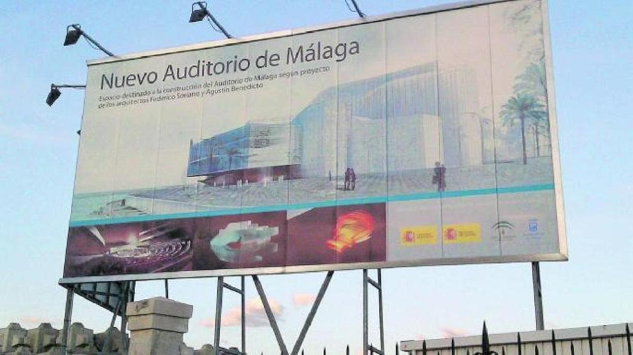 Imagen de un cartel del Nuevo Auditorio de Málaga.