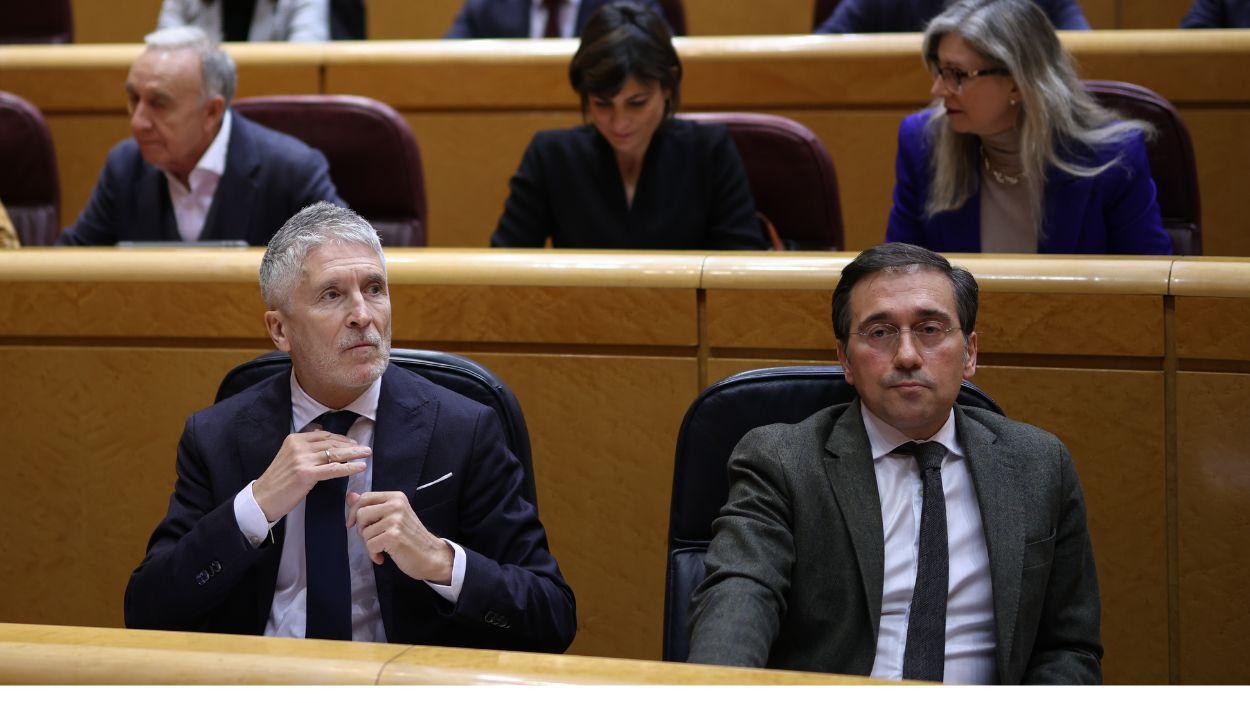 El ministro de Interior, Fernando Grande Marlaska, y el ministro de Asuntos Exteriores, Unión Europea y Cooperación, José Manuel Albares, comparecen este viernes en el Congreso de los Diputados, a
