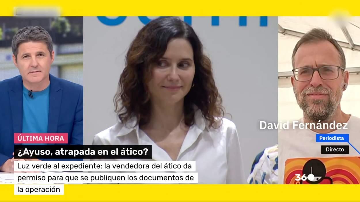 Jesús Cintora, Isabel Díaz Ayuso y David Fernández (RTVE)